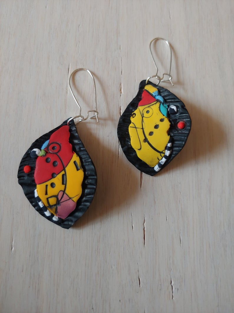 Leaf Earrings Polymer Clay Picasso Art Handmade New Collection