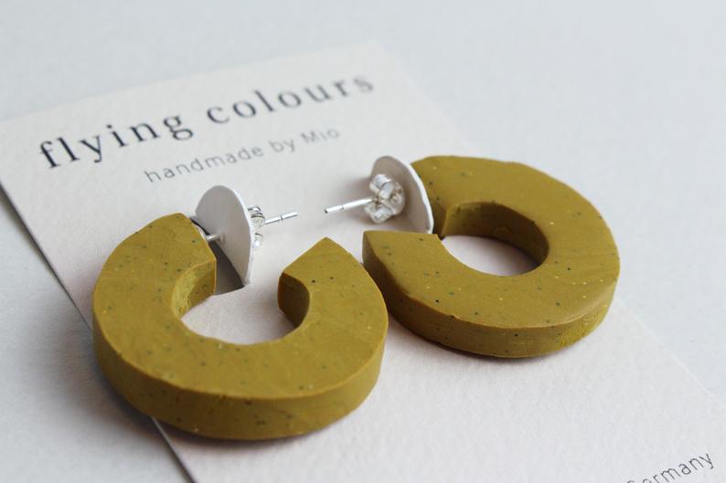 Minimal Mustard Yellow Hoop Earrings Handmade Polymer Clay Jewellery