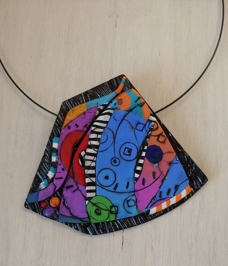 Picasso inspired polymer clay jewelry Necklace Pendant Bold Polymer Clay Picasso in Art Handmade One of a Kind Polymer Clay Picasso Art