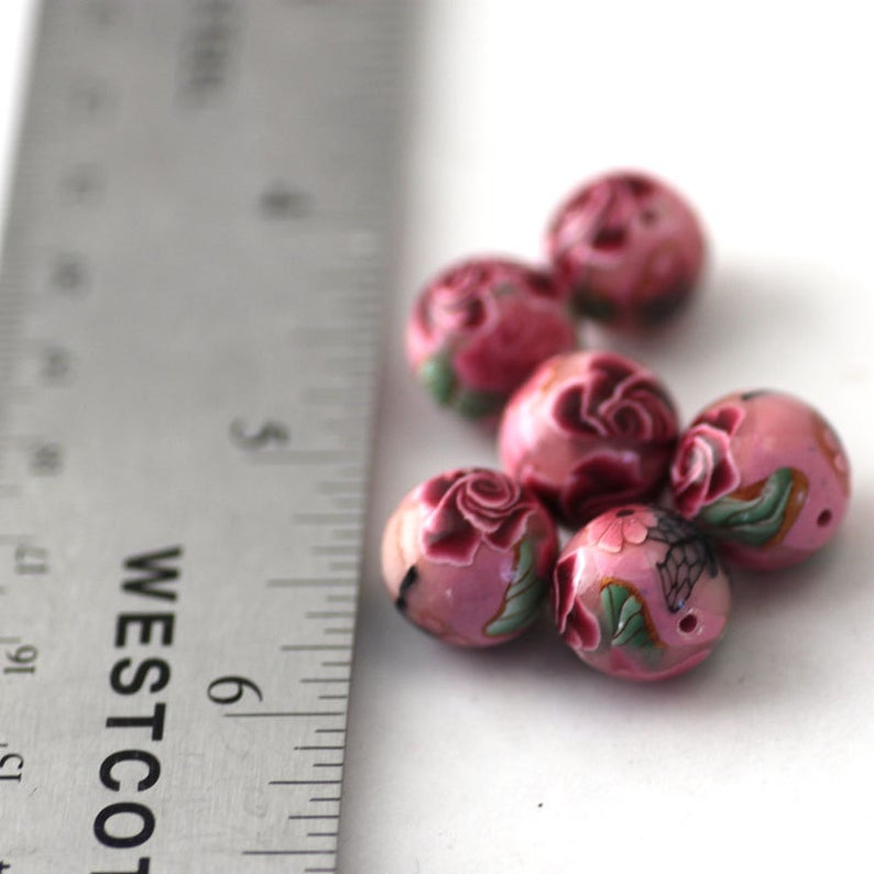 Polymer Clay Beads, Round Pink Beads, Sweetheart Pink Flowers