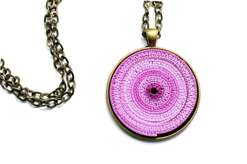 Long statement necklace, Polymer clay pendants, Geometric necklaces, Purple and pink necklace, Chain necklaces, Artisan gifts for her