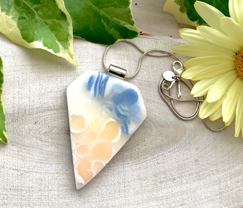 Polymer clay shaded pendant - Polymer Clay Pendant -Blue and Yellow Pendant - Polymer Clay Jewellery