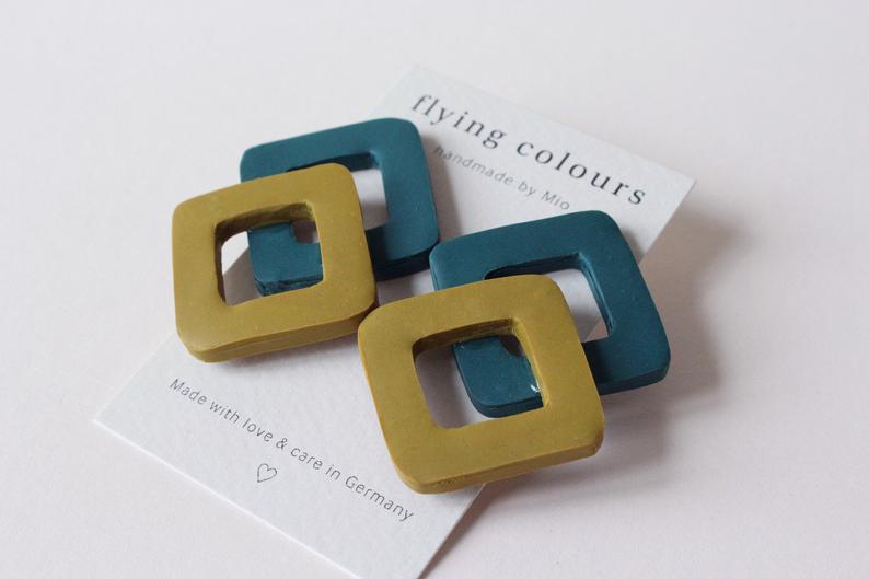 Yellow & Green Geometric Polymer Clay Earrings Handmade Polymer Clay Jewellery