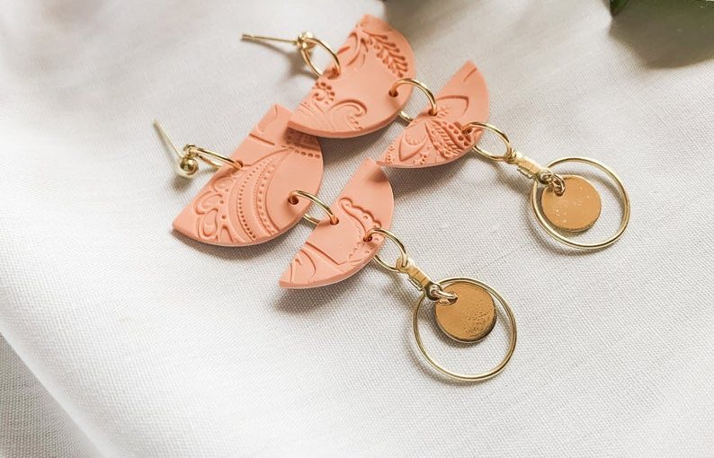 Peach clay earrings