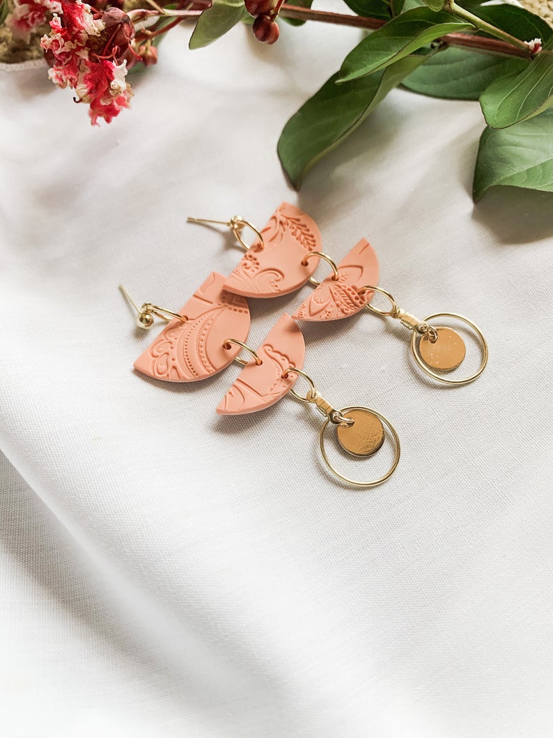 Peach clay earrings