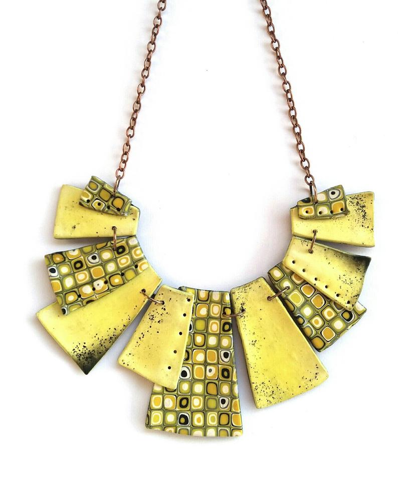 yellow jewelry fimo sculpey premo kato clay handmade necklace beautiful amazing stuning statement necklace