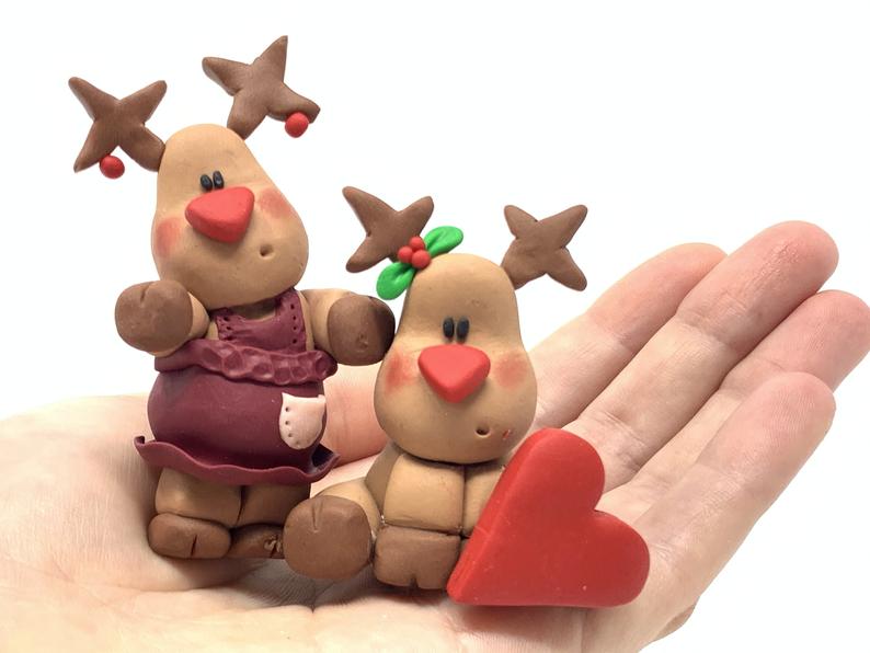 Christmas Ornament decoration Reindeers in love, polymer clay handmade, Polymer clay reindeer decoration, polymer clay reindeer, fimo cernit