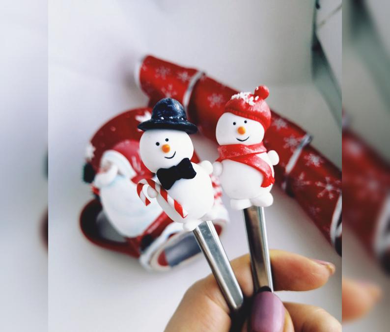 cutlery with polymer clay decor, mug dekor, christmas, dessert spoon,personalized gift,beautiful present,home decor, ice cream spoo